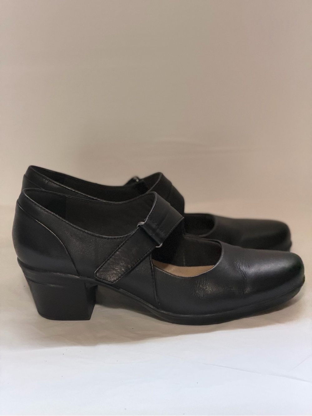 Clarks Black Mary Jane Low Block Heel Pumps